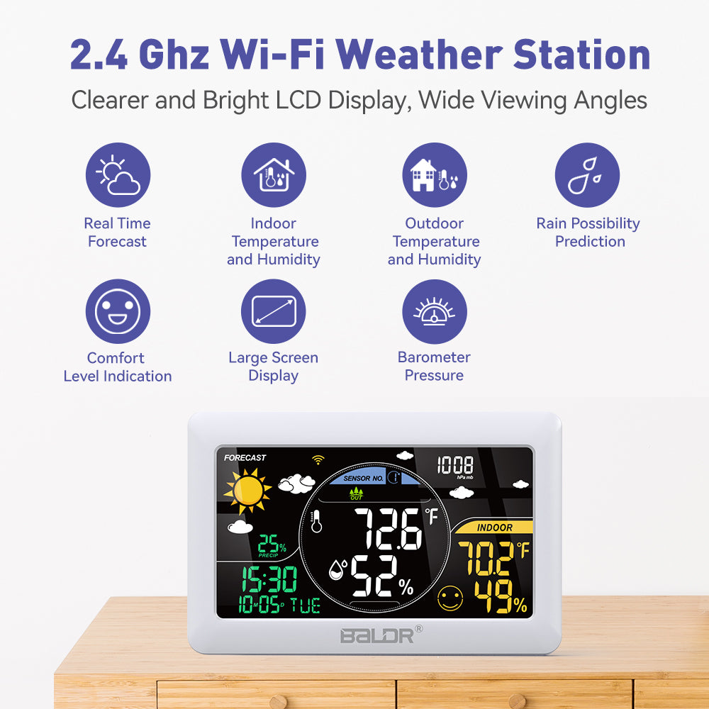 BALDR WiFi Weather Station, Smart Wireless Indoor Outdoor Thermometer with  App & Real-time Forecast 