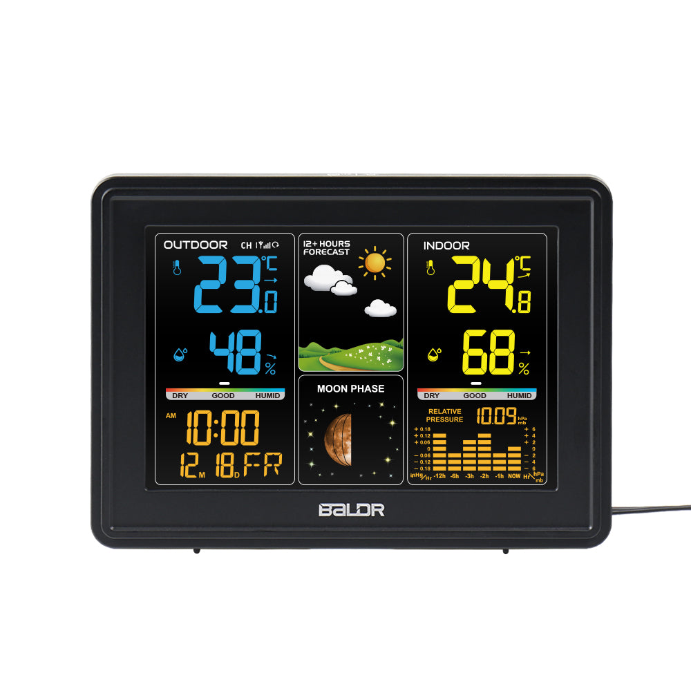 BALDR Weather Station with Indoor Outdoor Thermometer In Digital Color LCD  & Barometric Pressure 