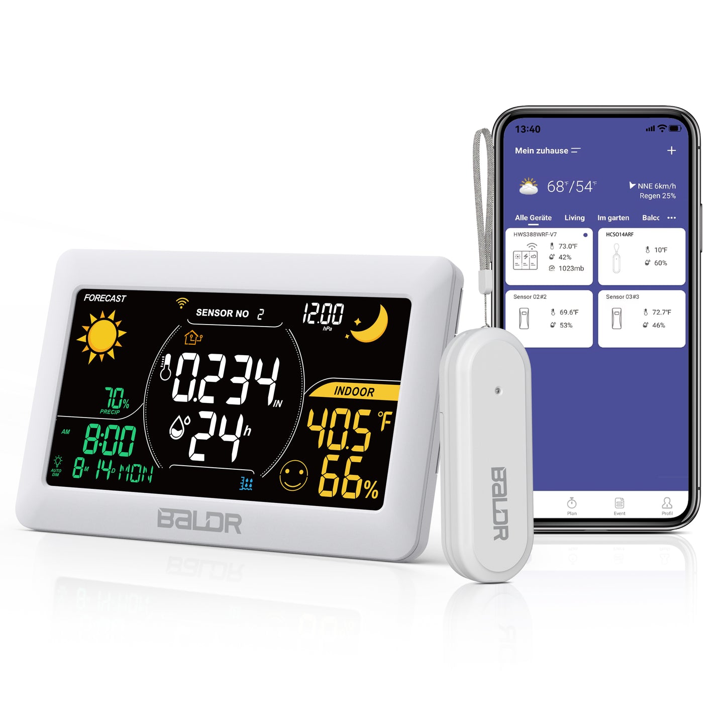 BALDR WiFi Weather Station, Smart Wireless Indoor Outdoor Thermometer with App and Online Real-time Forecast, One Remotely Monitor Temperature Sensor Included - 2025 Updated  Version