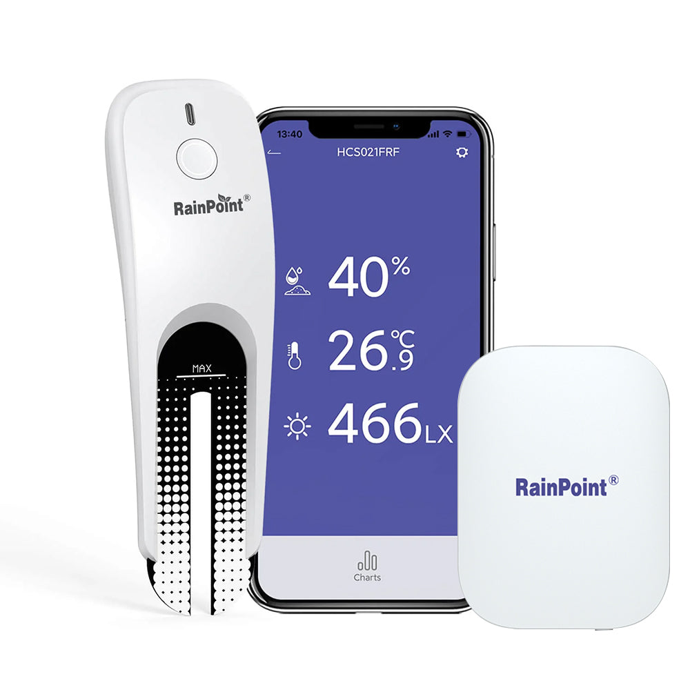 RainPoint Wi-Fi Soil Moisture & Temperature Monitor for Garden & Farm via Smart Gateway Hub (included)- 2.4 GHz WiFi Only