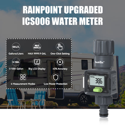 RAINPOINT Digital Garden Hose Water Flow Meter with Real-Time Tracking - Water Flow Sensor & Flow Water Meter - Manual Smart Hose Water Meter for Garden Hose, Hose Plant Water Meter for Outdoor Plants