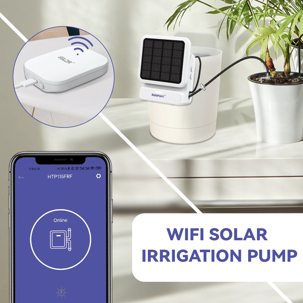 RainPoint Wi-Fi App-Controlled Indoor Watering Timer, Solar Panel Powered Pump, Rain Delays, Smart Scheduling for House Plants While You are Away, Includes Mini Wifi Gateway Hub