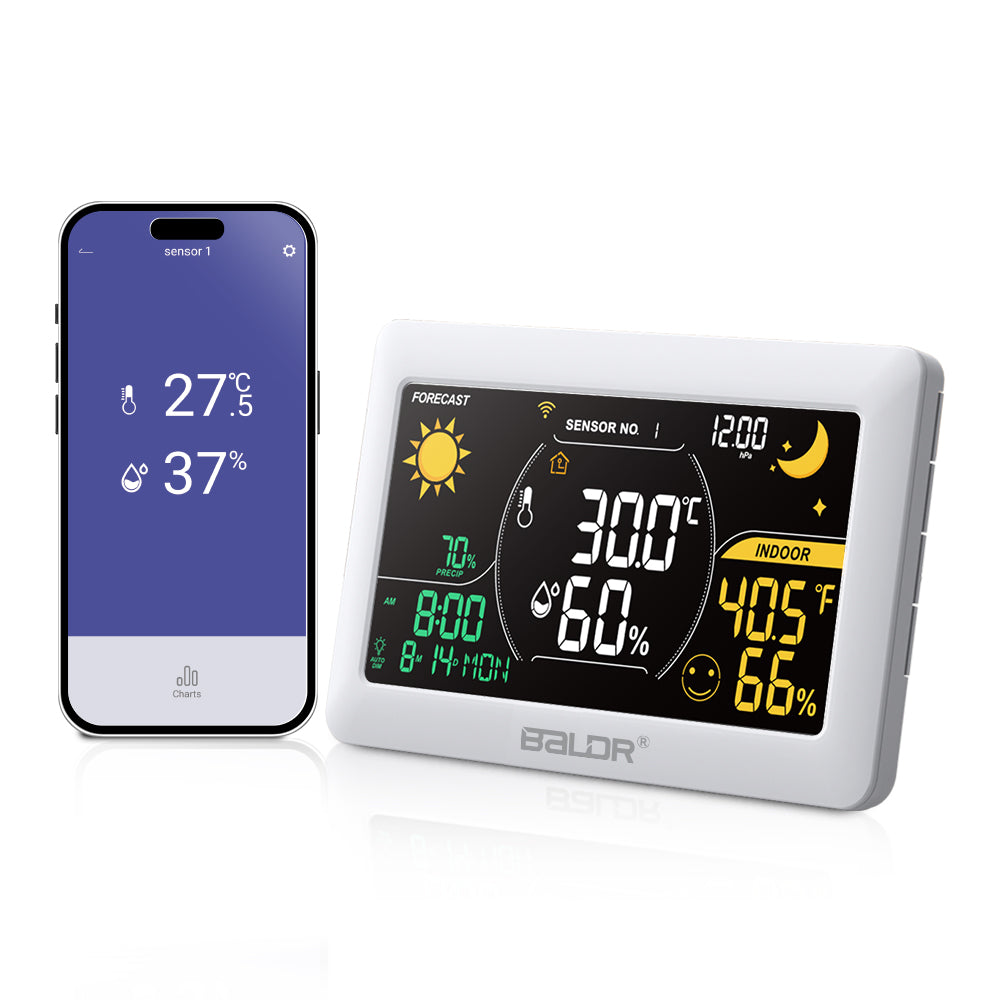 BALDR WiFi Weather Station, Smart Wireless Indoor Outdoor Thermometer with App and Online Real-time Forecast, One Remotely Monitor Temperature Sensor Included - 2025 Updated  Version