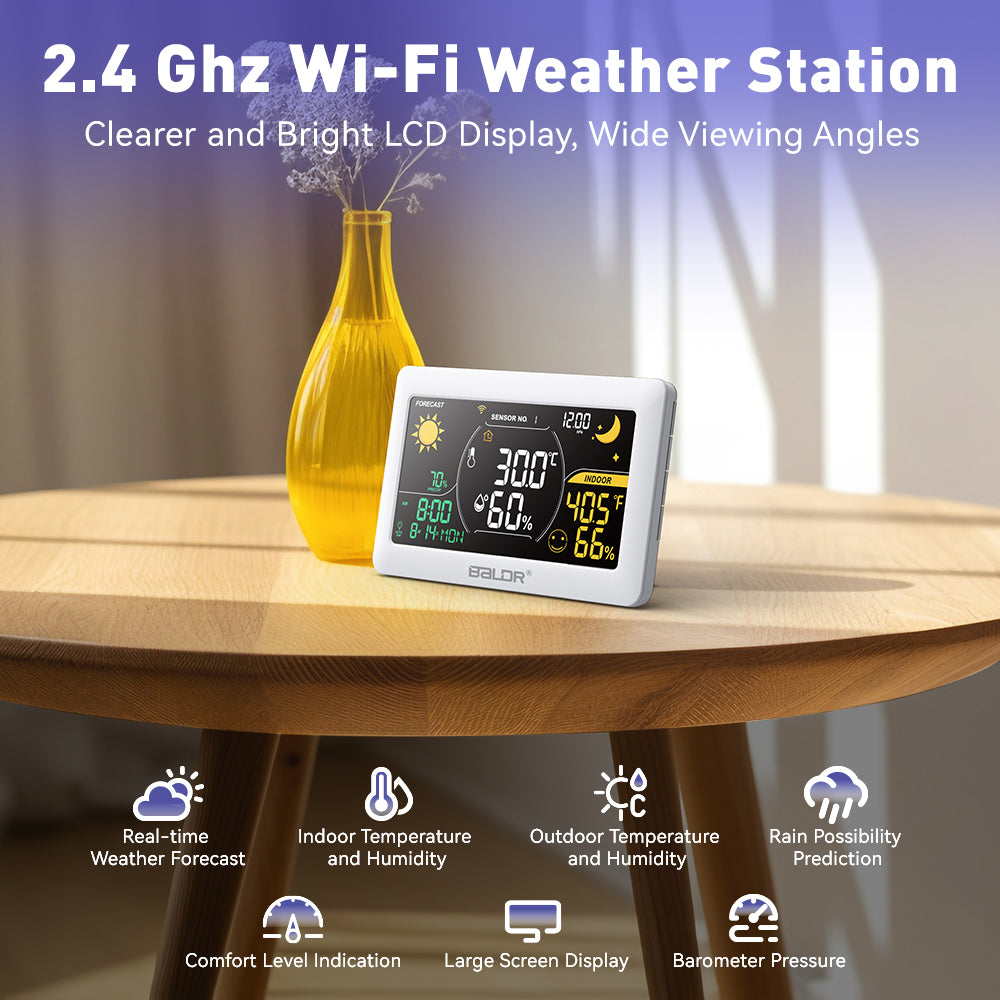 BALDR WiFi Weather Station, Smart Wireless Indoor Outdoor Thermometer with App and Online Real-time Forecast, One Remotely Monitor Temperature Sensor Included - 2025 Updated  Version