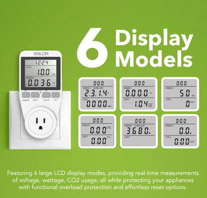 BALDR Eco Power Socket US Meter - Counts Kw Per Hour - Plugs into Appliances, Measure Your Energy Usage - Cut Down on Costs