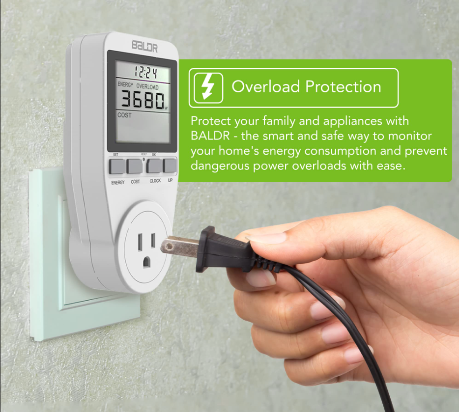 BALDR Eco Power Socket US Meter - Counts Kw Per Hour - Plugs into Appliances, Measure Your Energy Usage - Cut Down on Costs