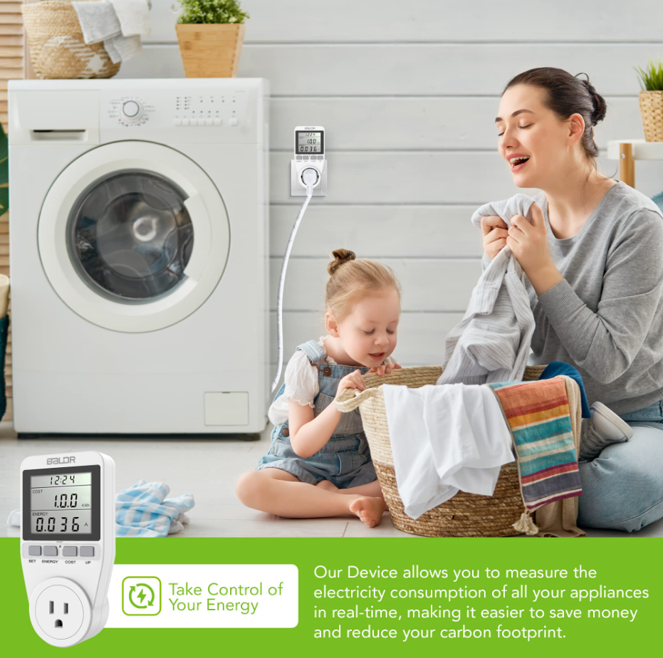 BALDR Eco Power Socket US Meter - Counts Kw Per Hour - Plugs into Appliances, Measure Your Energy Usage - Cut Down on Costs