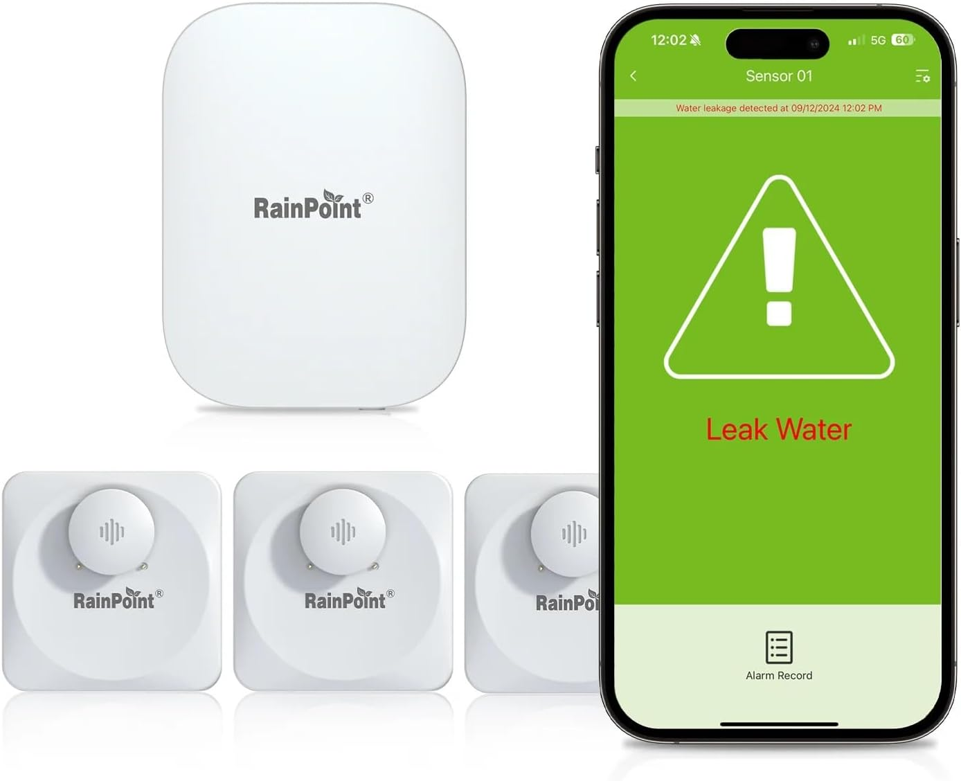 RAINPOINT Floating Remote Mute Wi-Fi Water Leak Detector for Home Basement 3 Pack with Hub,Wireless Siren Alarm Leakage Sensor Email & APP Push Notification Kitchen Sink,Bathroom,Laundry,Warehouse