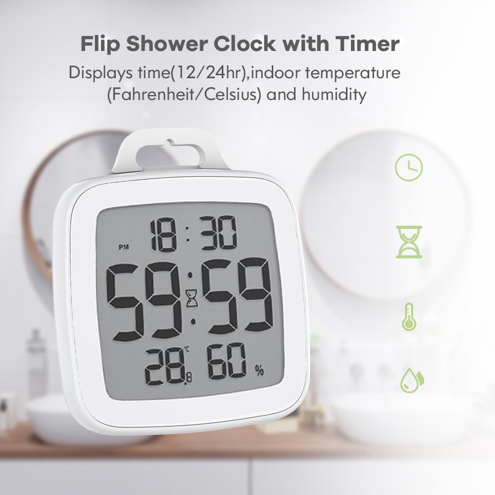 Digital Bathroom Shower Clock with Alarm & Large LCD Display