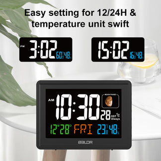 BALDR Atomic Alarm Clock - Large Color Display Digital Desk Clock with ...