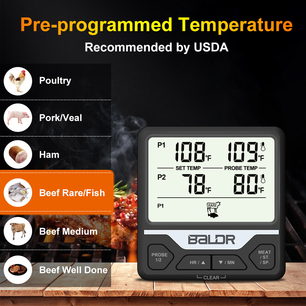 BE-TOOL Food Probe Temperaure Meter 2 Temperature Displays Oven