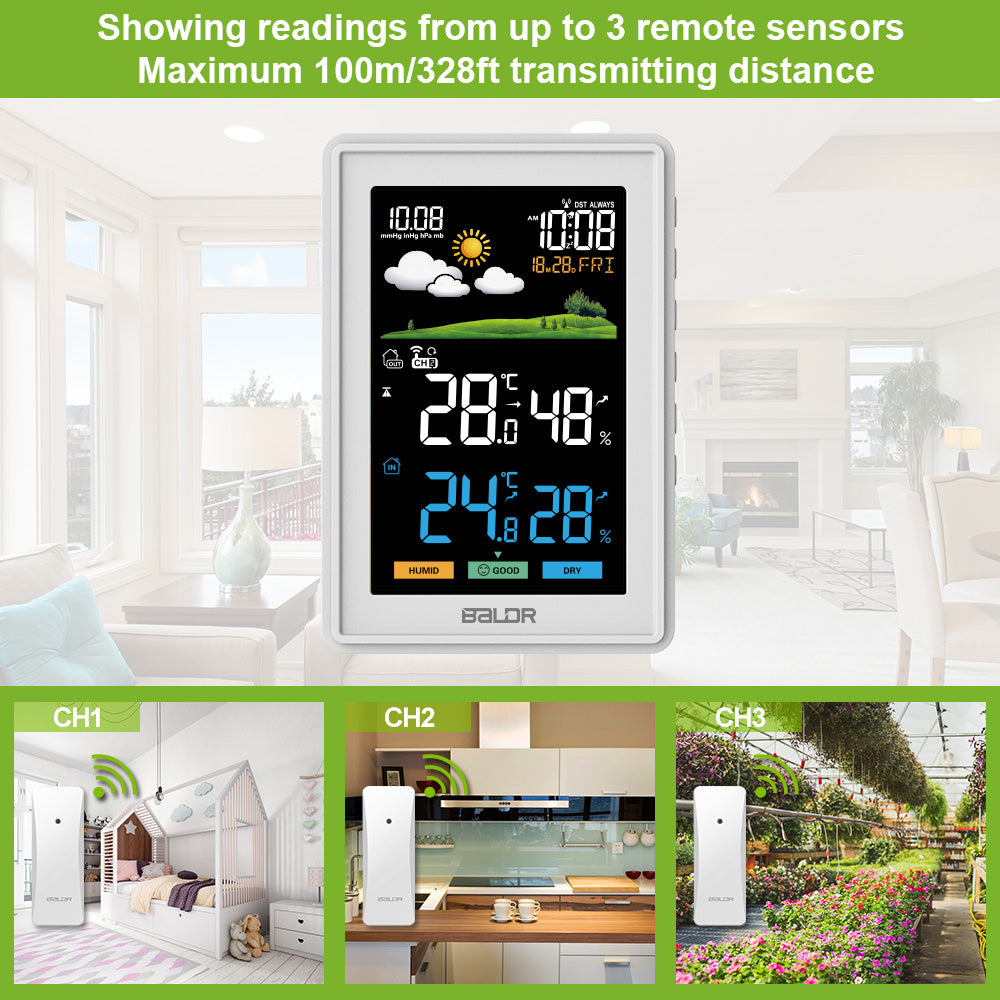 Baldr Wireless Remote Sensor Temperature Humidity Display Matching ONLY for  Model B0317 Touch Button Weather Station Thermometer