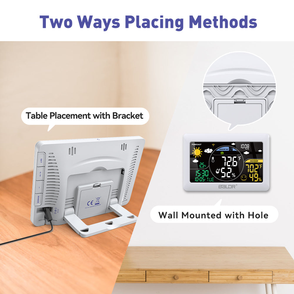 LFF Weather Stations, Wireless Indoor Outdoor Thermometer, Color Display Digital Weather Station with Atomic Clock, Forecast Station and Calendar