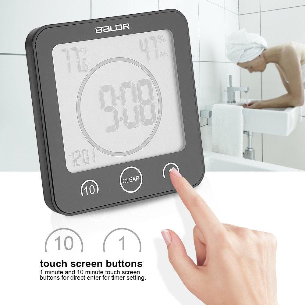 BALDR Reloj de ducha digital con temporizador, temporizador de ducha  impermeable para niños y adultos, reloj de baño que muestra la hora y la